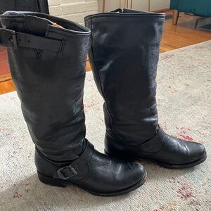 FRYE VERONICA SLOUCH  Black Leather Knee-High Boots SIZE 10 extended calf